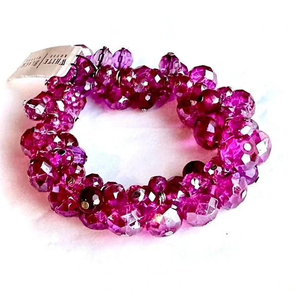 WHITE HOUSE BLACK MARKET Magenta Pink Cluster Bead Elastic Bracelet | NWT - Picture 2 of 9